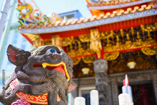 Colorful Chinese temple in Yokohama China town, Japan