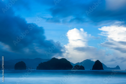 Long exposure shot of sea stacks in Izu Peninsula, Japan