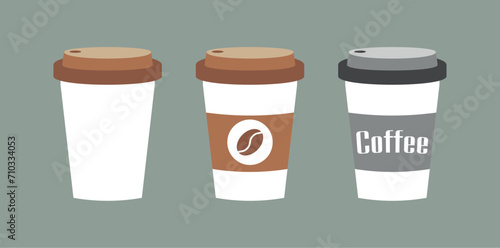 Coffee cup set. Coffee mugs in flat style on gray background. Vector illustration