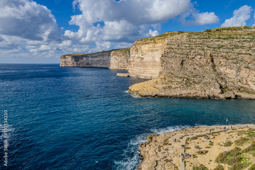 Aerial drone beautiful sunny view of Xlendi Bay, Gozo Island, Malta