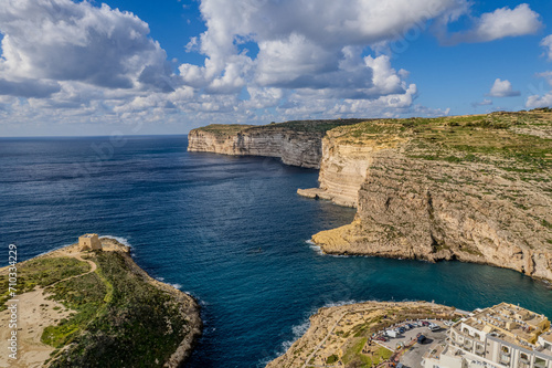 Aerial drone beautiful sunny view of Xlendi Bay, Gozo Island, Malta photo