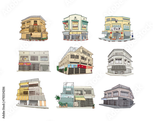 Illustration of Thai old building. Hand drawn style vector.