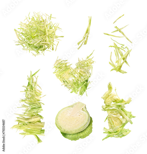 Foto set of shredded cabbage on a white background
