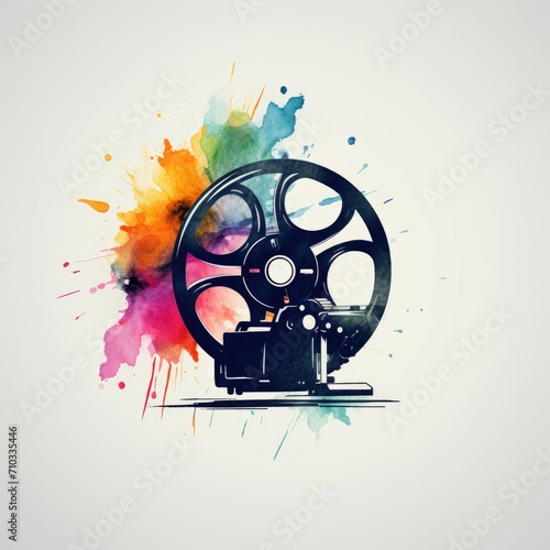 watercolor film Movie projector retro sketch hand drawn vintage