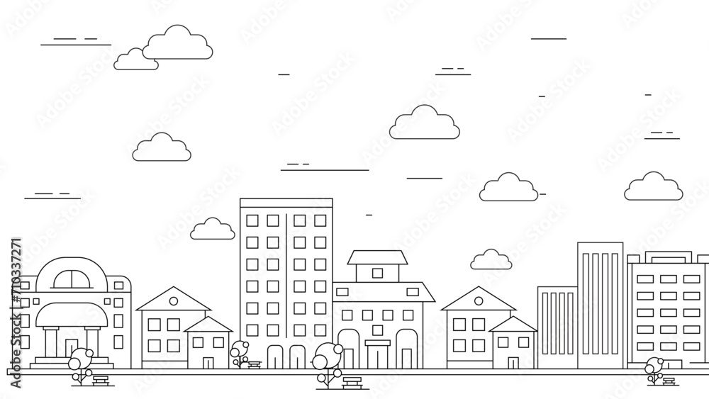 Black and white vector city building line art vector icon design illustration template background Black and white vector city building line art vector icon design illustration template background