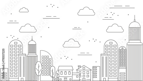 Black and white vector outline building landmarks skyline concept background