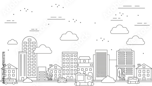 Black and white vector outline building landmarks skyline concept background
