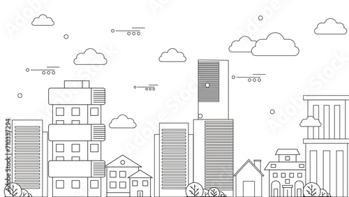 Black and white city building outline illustration background