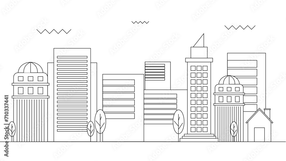 Obraz premium Black and white vector city building line art vector icon design illustration template background
