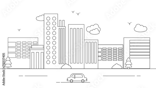 Black and white vector outline building landmarks skyline concept background