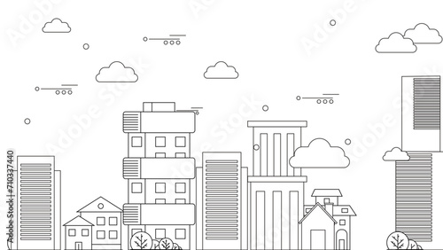 Black and white vector outline building landmarks skyline concept background