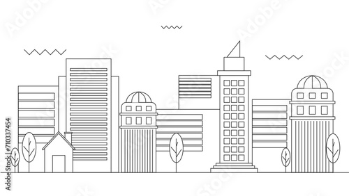 Black and white vector outline landmarks skyline with buildings city background