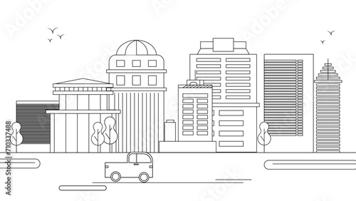 Black and white vector outline building landmarks skyline concept background