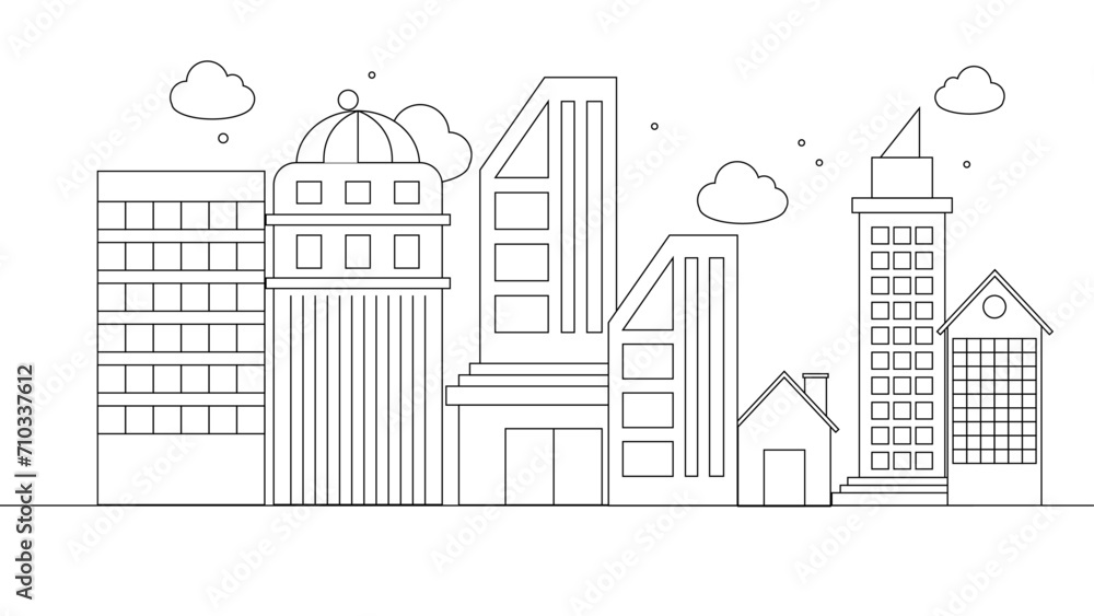 Black and white vector modern skyline buildings background impressive architecture with outline style Black and white vector modern skyline buildings background impressive architecture with outline style