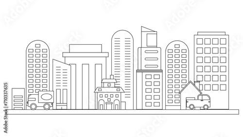 Black and white vector outline building landmarks skyline concept background