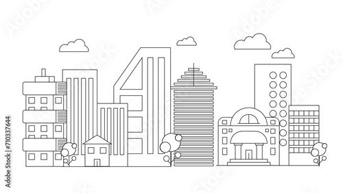 Black and white vector building modern city black background