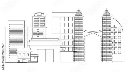 Black and white vector outline building landmarks skyline concept background