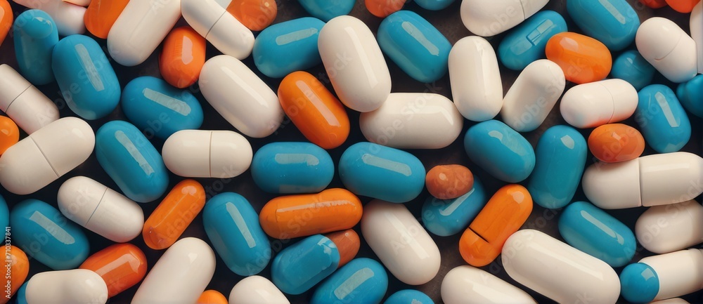 Medicine pills background. Generative AI technology.
Medicine pills background. Generative AI technology.