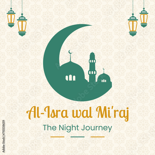 Minimalist background for Al-Isra wal Mi'raj the night journey of the prophet Muhammad or isra and mi'raj islamic calligraphy