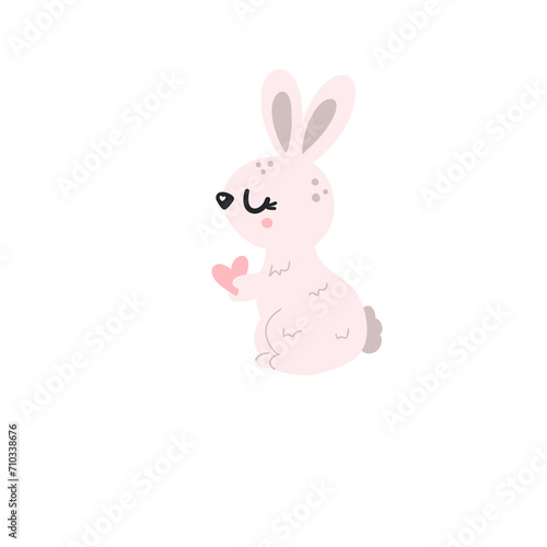 Cartoon pink rabbit with heart isolated on white © Мария Гуцол
