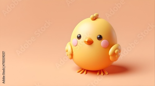 3d cute Easter chick on peach background