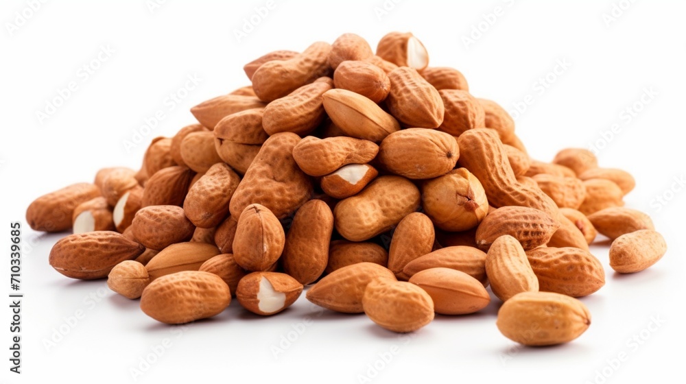 a pile of peanuts on a white background.