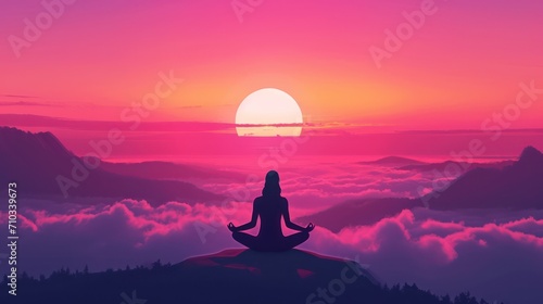 Silhouette of a woman in a yoga or meditation pose against the background, providing ample space for additional text
