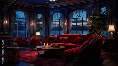 a rich and textured backdrop where vivid red and soothing blue shades intermingle  creating an immersive and inviting atmosphere reminiscent of a twilight sky over a tranquil ocean.