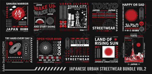 Japanese streetwear graphic t-shirt design, Japanese urban t shirt designs bundle,  Japanese poster graphic geometry, Tokyo japan typography, Japanese stock vector, Japanese style elements set