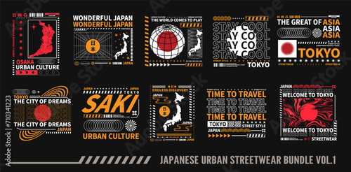 Japanese urban t shirt designs bundle, Japanese streetwear graphic t-shirt design, Japanese poster graphic geometry, Tokyo japan typography, Japanese stock vector, Japanese style