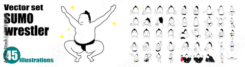 SUMO wrestler illustration 相撲イラストセット　