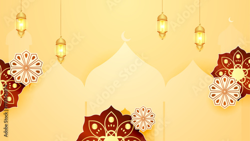 Red gold and yellow vector luxury and elegant background template ramadan kareem traditional with mandala ornament. Ramadan luxury golden background