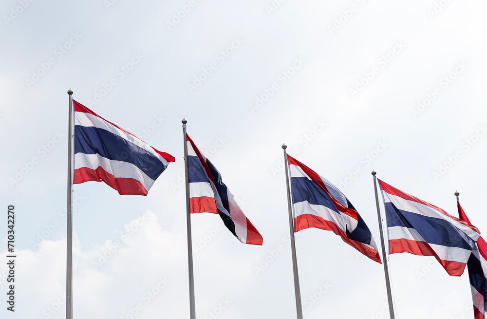 Thailand flag pole on blue sky background