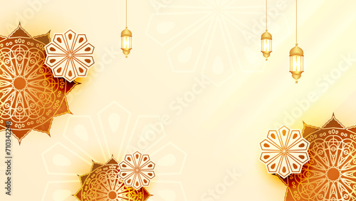 Beige gold and orange vector ramadhan arabic ornamental background with mandala ornament. Ramadan luxury golden background