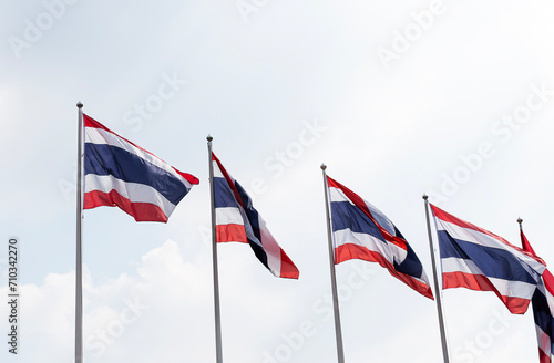 Thailand flag pole on blue sky background