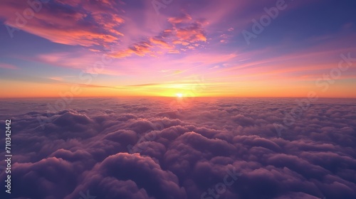Tranquil Sunset Painting Skies in Hues of Pink and Orange Above a Sea of Clouds in a Breathtaking View