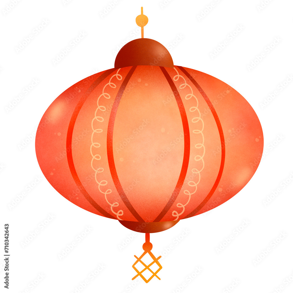 Obraz premium Hand-drawn watercolor illustration featuring a bright red round lantern with white curls and polka dots inside