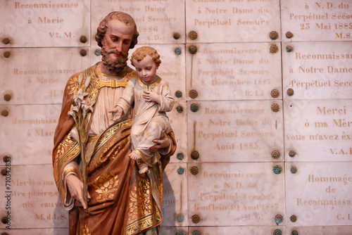 Saint Leonard church. Saint Josef with infant Jesus in arms. Honfleur. France.