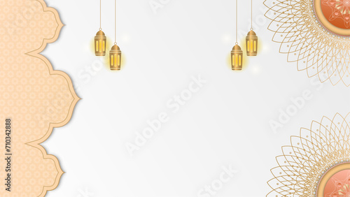 Beige gold and white vector luxury and elegant background template ramadan kareem traditional with mandala ornament. Islamic middle east Arabic luxury golden ornament background
