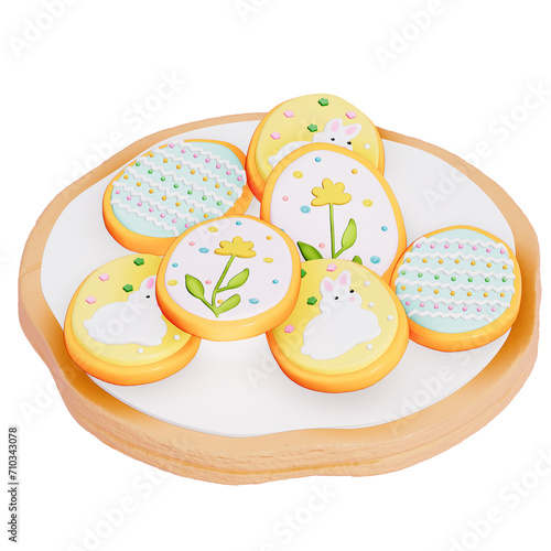 Easter holiday dessert Spring easter egg Sugar Cookies on transparent background  3D rendering