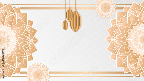 Beige gold and white vector luxury and elegant background template ramadan kareem traditional with mandala ornament. Islamic middle east Arabic luxury golden ornament background