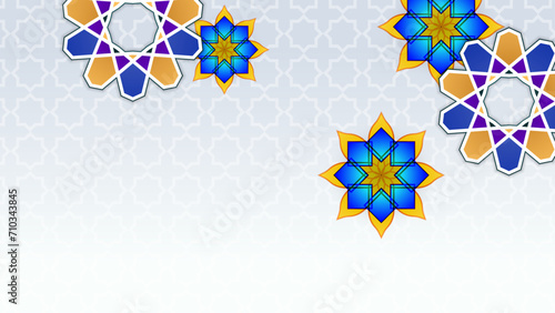Blue white and orange vector luxury and elegant background template ramadan kareem traditional with mandala ornament. Mandala pattern star background