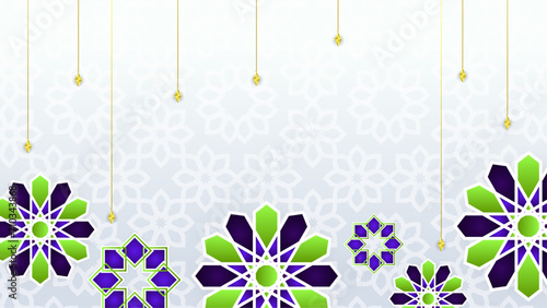 Green blue and white vector ramadhan arabic ornamental background with mandala ornament. Mandala pattern star background