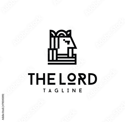 king head with crown hipster line style logo design vector icon illustration