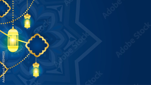 Blue white and gold vector luxury and elegant background template ramadan kareem traditional with mandala ornament. Islamic ramadan blue luxury background with mandala for poster