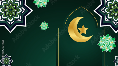 Green white and gold vector luxury and elegant background template ramadan kareem traditional with mandala ornament. Islamic ramadan blue luxury background with mandala for poster