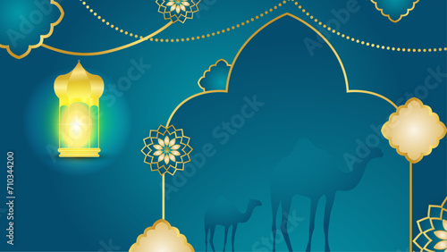 Blue white and gold vector realistic islamic ramadhan background set with lanterns with mandala ornament. Islamic ramadan blue luxury background with mandala for poster