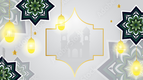 Green white and gold ramadan kareem traditional islamic festival religious background with mandala ornament. Islamic ramadan blue luxury background with mandala for poster