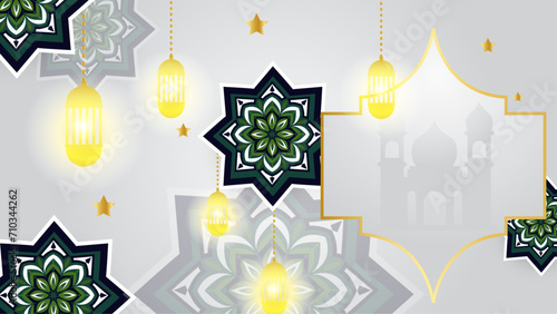 Green white and gold vector luxury and elegant background template ramadan kareem traditional with mandala ornament. Islamic ramadan blue luxury background with mandala for poster