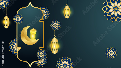 Blue white and gold vector luxury and modern ramadan kareem arabic background with mandala ornament. Islamic ramadan blue luxury background with mandala for poster